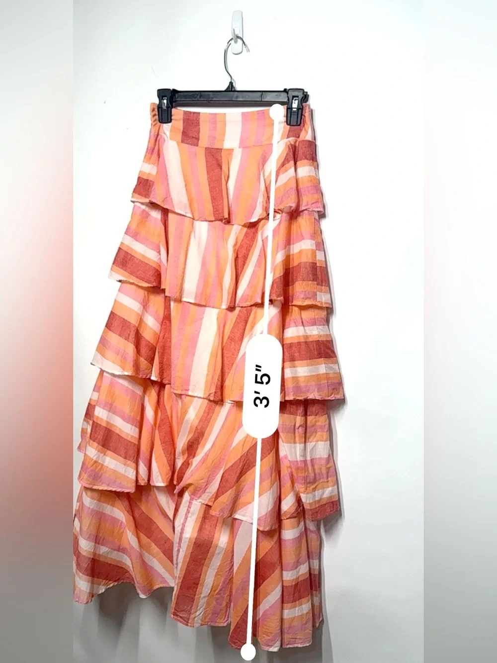 Shore Striped Tiered Maxi Skirt Coral Pink Orange Ruffle S NWOT